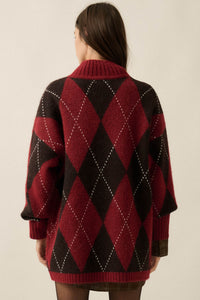 Double Diamond Argyle Plaid Knit Mock-Neck Sweater - ShopPromesa