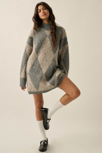Double Diamond Argyle Plaid Knit Mock-Neck Sweater - ShopPromesa