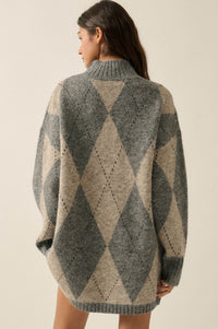 Double Diamond Argyle Plaid Knit Mock-Neck Sweater - ShopPromesa