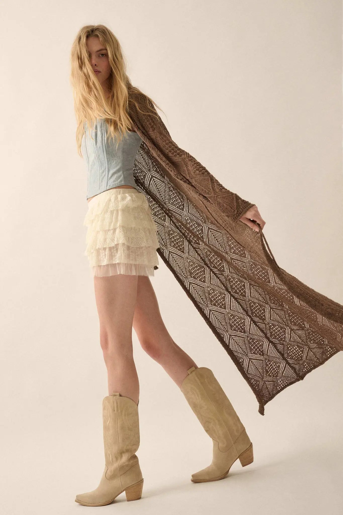 Diamond Days Geometric Crochet Duster Cardigan