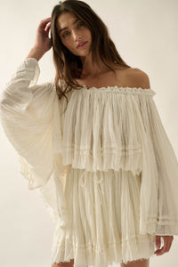 Flying Free Cotton Gauze Off-Shoulder Angel-Sleeve Top - ShopPromesa