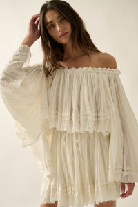 Flying Free Cotton Gauze Off-Shoulder Angel-Sleeve Top - ShopPromesa