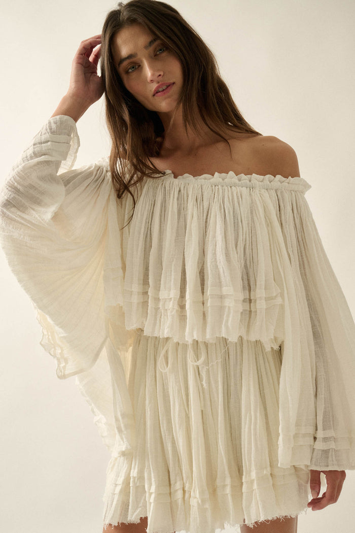 Flying Free Cotton Gauze Off-Shoulder Angel-Sleeve Top - ShopPromesa