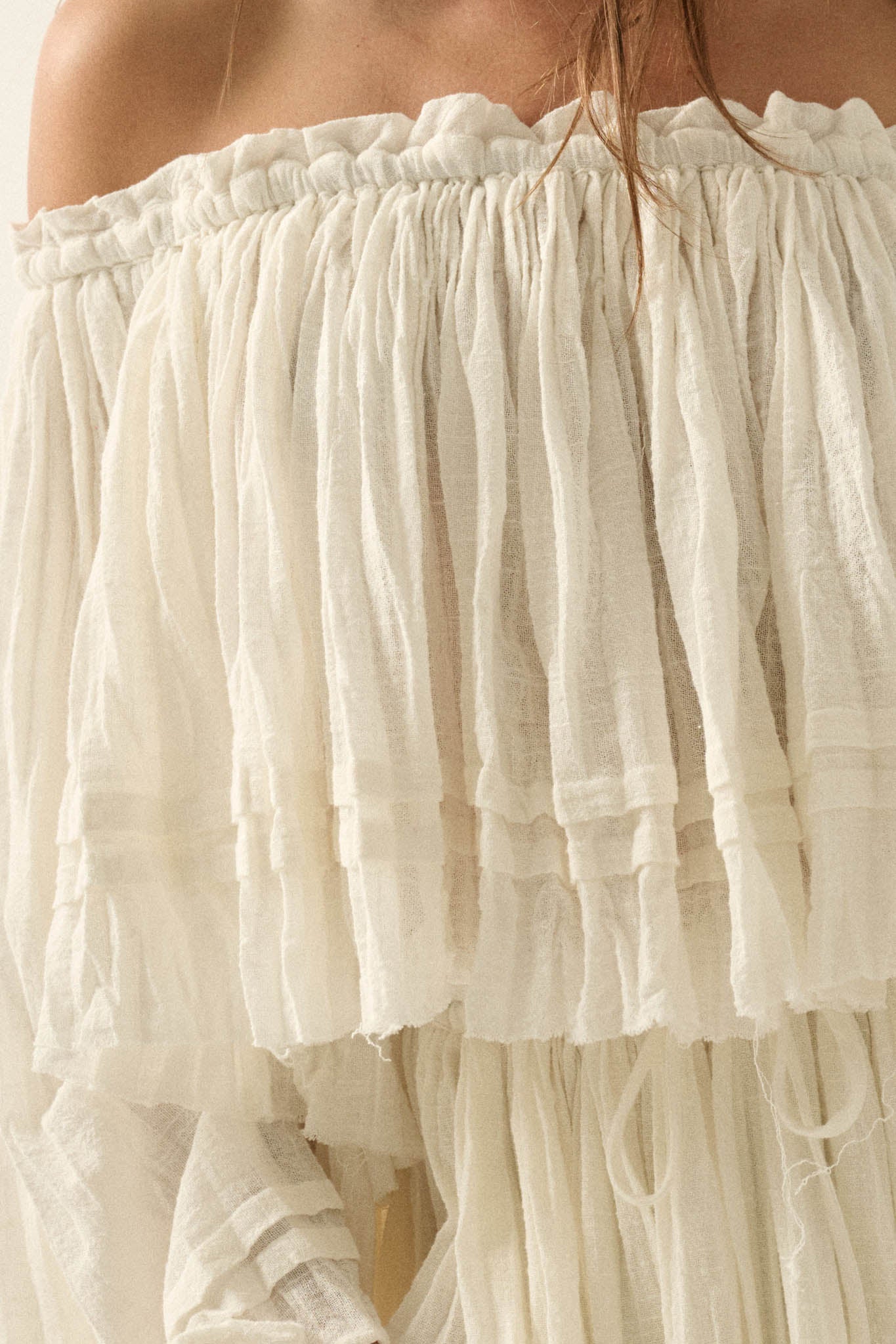 Flying Free Cotton Gauze Off-Shoulder Angel-Sleeve Top - ShopPromesa