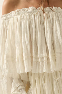 Flying Free Cotton Gauze Off-Shoulder Angel-Sleeve Top - ShopPromesa