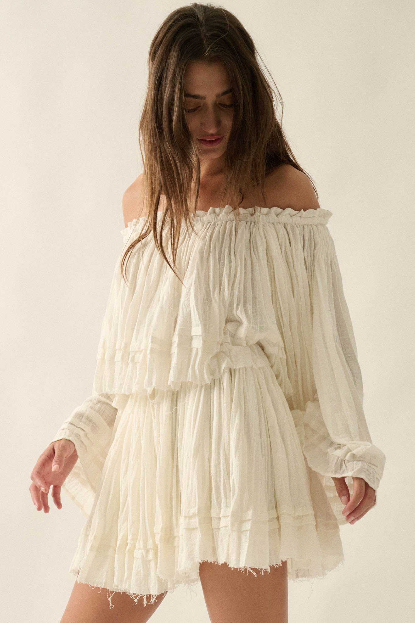 Flying Free Cotton Gauze Off-Shoulder Angel-Sleeve Top - ShopPromesa