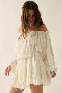 Flying Free Cotton Gauze Off-Shoulder Angel-Sleeve Top - ShopPromesa