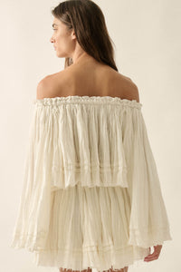 Flying Free Cotton Gauze Off-Shoulder Angel-Sleeve Top - ShopPromesa