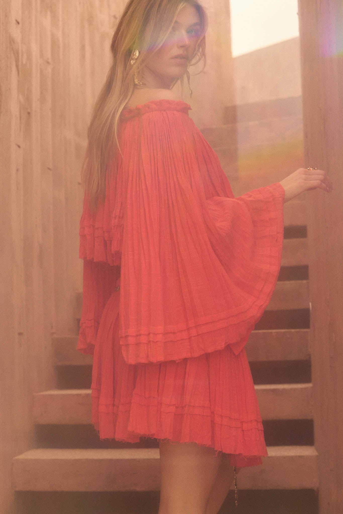 Flying Free Cotton Gauze Off-Shoulder Angel-Sleeve Top - ShopPromesa