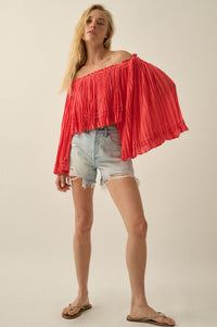 Flying Free Cotton Gauze Off-Shoulder Angel-Sleeve Top - ShopPromesa