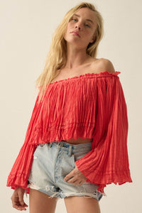 Flying Free Cotton Gauze Off-Shoulder Angel-Sleeve Top - ShopPromesa