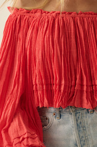 Flying Free Cotton Gauze Off-Shoulder Angel-Sleeve Top - ShopPromesa