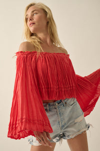 Flying Free Cotton Gauze Off-Shoulder Angel-Sleeve Top - ShopPromesa