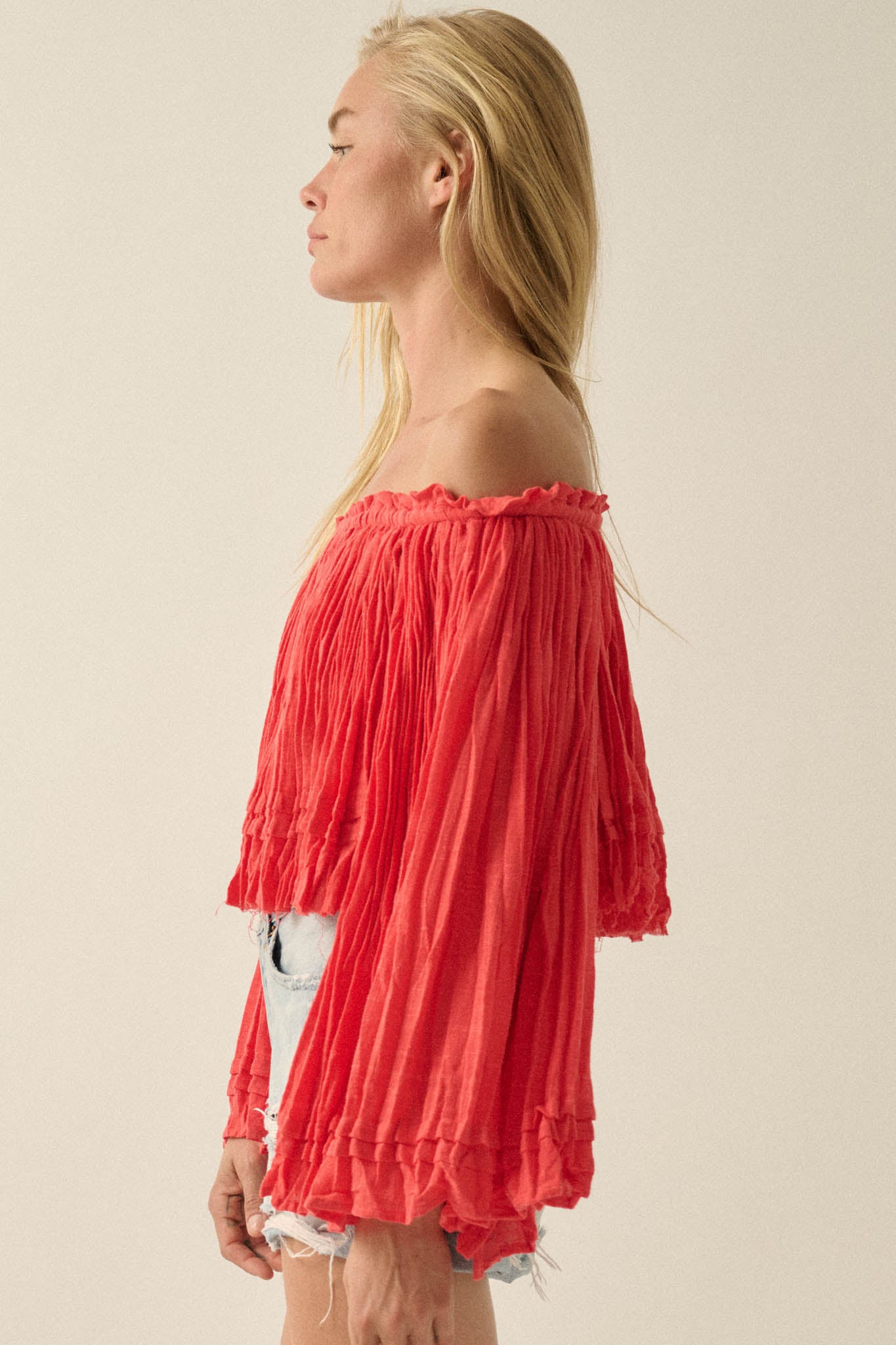Flying Free Cotton Gauze Off-Shoulder Angel-Sleeve Top - ShopPromesa