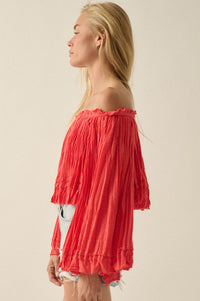 Flying Free Cotton Gauze Off-Shoulder Angel-Sleeve Top - ShopPromesa