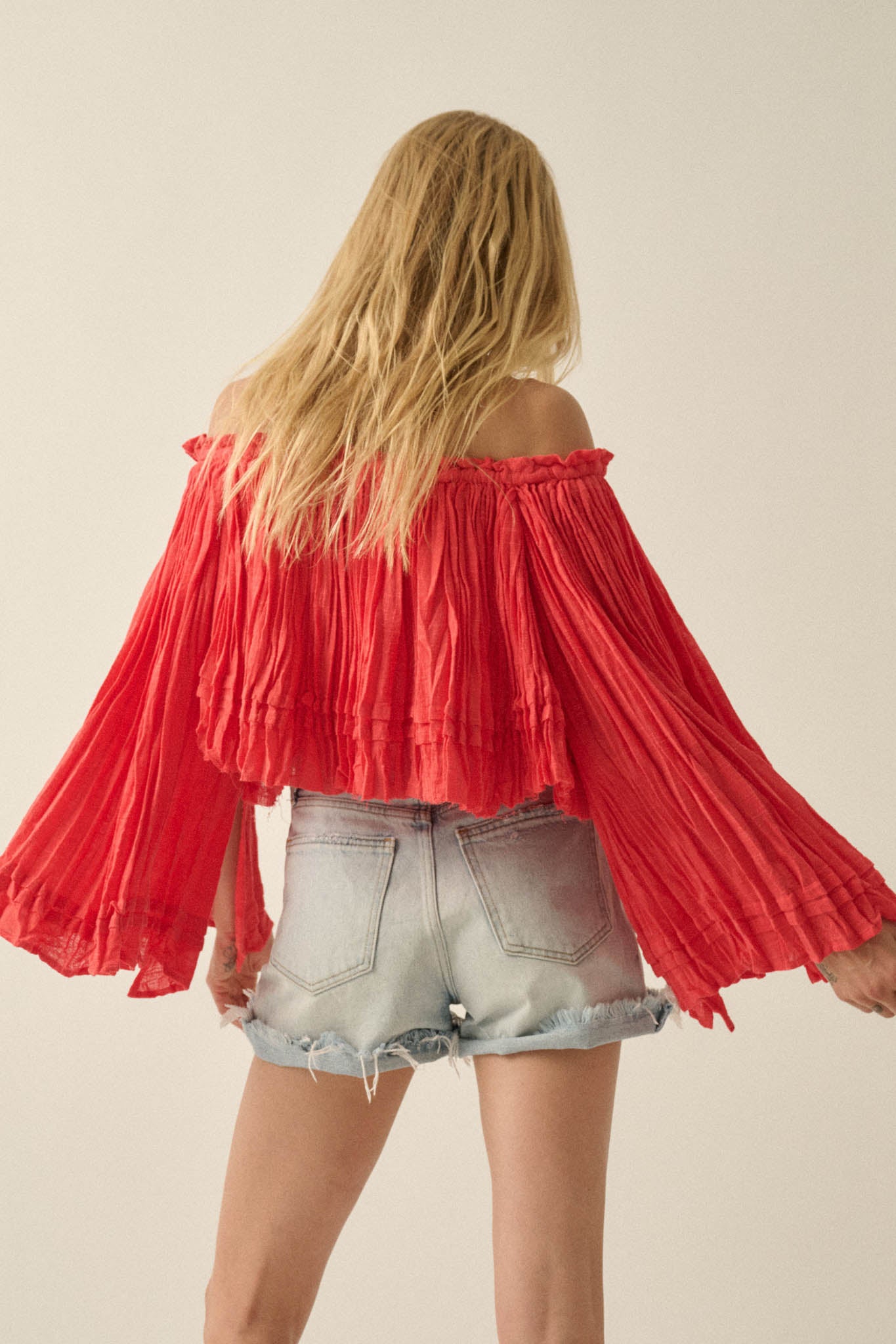 Flying Free Cotton Gauze Off-Shoulder Angel-Sleeve Top - ShopPromesa