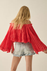 Flying Free Cotton Gauze Off-Shoulder Angel-Sleeve Top - ShopPromesa