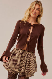 Be Kind Ribbed Knit Tie-Front Bell-Sleeve Cardigan - ShopPromesa