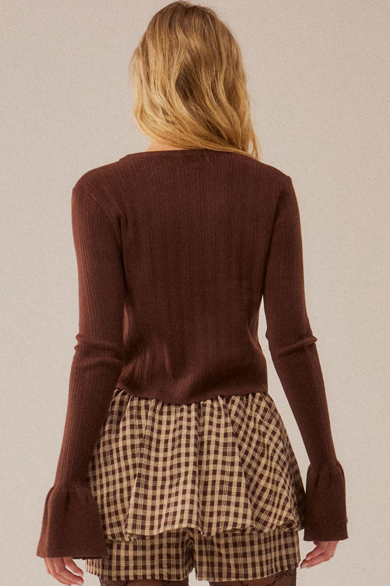 Be Kind Ribbed Knit Tie-Front Bell-Sleeve Cardigan - ShopPromesa