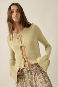 Be Kind Ribbed Knit Tie-Front Bell-Sleeve Cardigan - ShopPromesa
