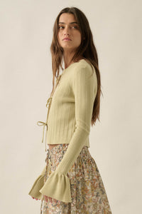 Be Kind Ribbed Knit Tie-Front Bell-Sleeve Cardigan - ShopPromesa
