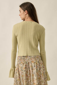 Be Kind Ribbed Knit Tie-Front Bell-Sleeve Cardigan - ShopPromesa