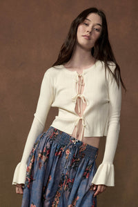 Be Kind Ribbed Knit Tie-Front Bell-Sleeve Cardigan - ShopPromesa