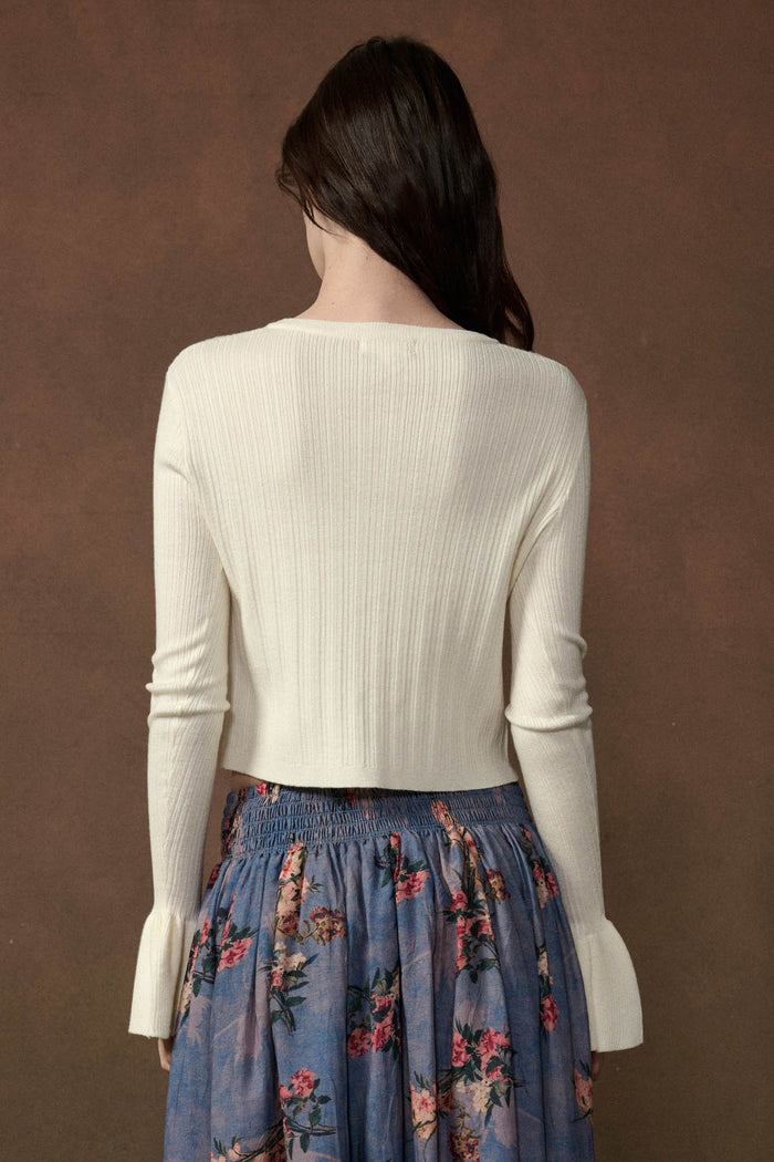 Be Kind Ribbed Knit Tie-Front Bell-Sleeve Cardigan - ShopPromesa