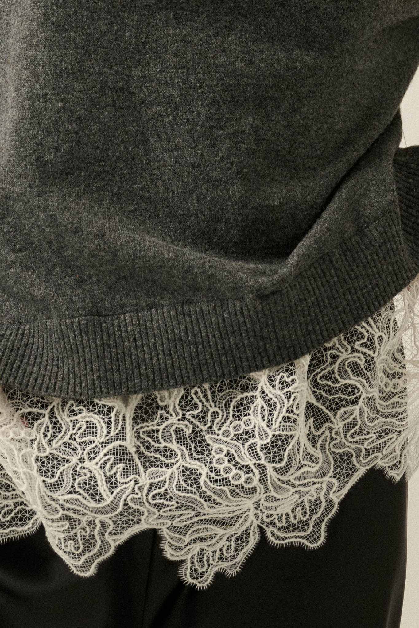Never Too Late Lace-Hem Heathered Knit Sweater - ShopPromesa