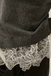 Never Too Late Lace-Hem Heathered Knit Sweater - ShopPromesa