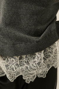 Never Too Late Lace-Hem Heathered Knit Sweater - ShopPromesa