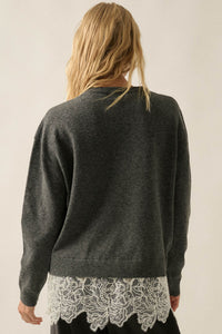 Never Too Late Lace-Hem Heathered Knit Sweater - ShopPromesa