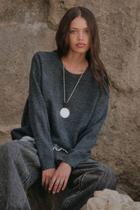 Never Too Late Lace-Hem Heathered Knit Sweater - ShopPromesa