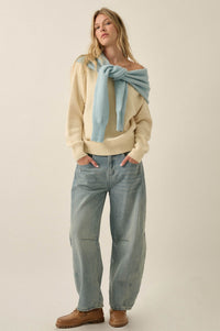 Prep Rally Two-Tone Shoulder-Wrap Sweater - ShopPromesa