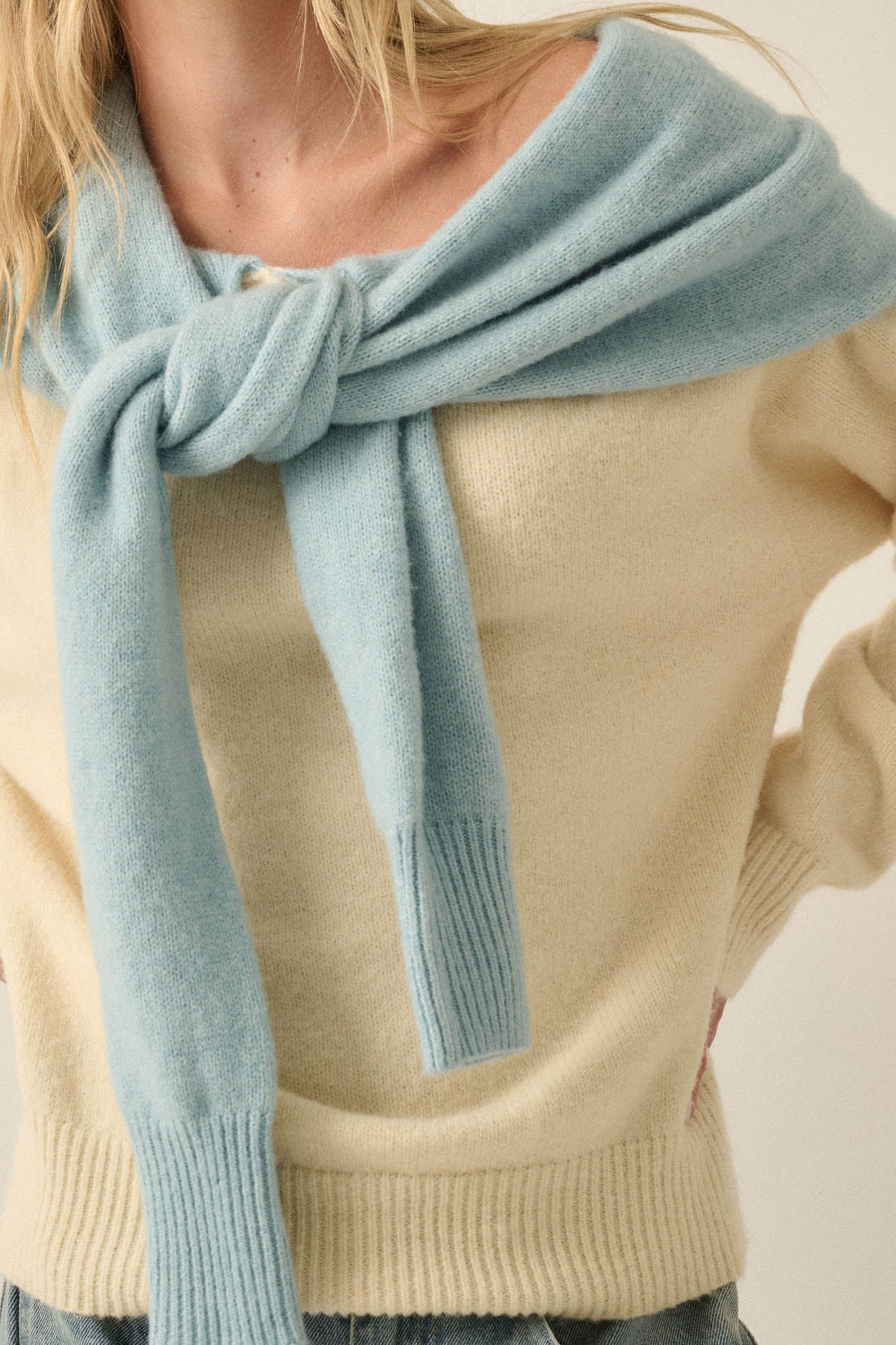 Prep Rally Two-Tone Shoulder-Wrap Sweater - ShopPromesa