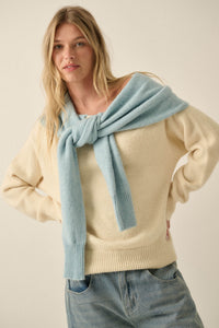 Prep Rally Two-Tone Shoulder-Wrap Sweater - ShopPromesa
