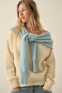 Prep Rally Two-Tone Shoulder-Wrap Sweater - ShopPromesa