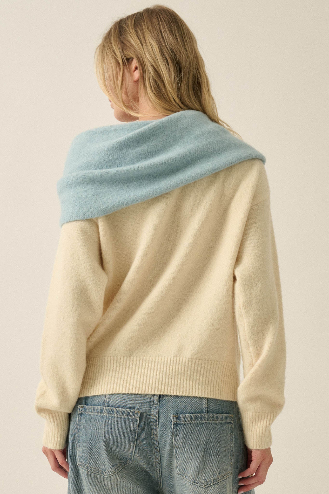 Prep Rally Two-Tone Shoulder-Wrap Sweater - ShopPromesa