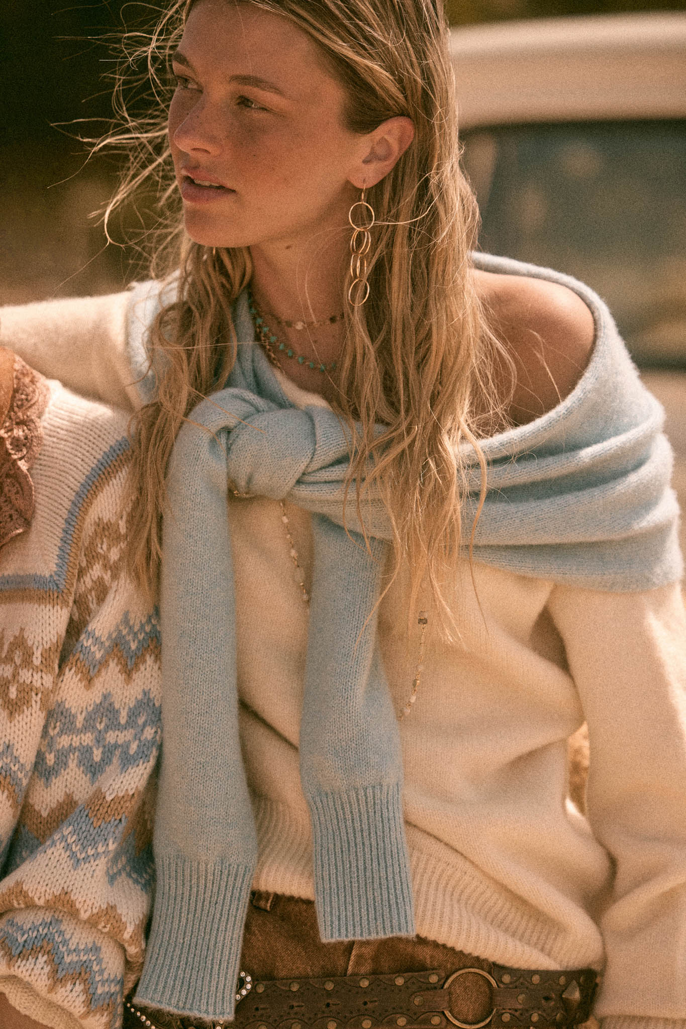 Prep Rally Two-Tone Shoulder-Wrap Sweater - ShopPromesa