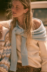 Prep Rally Two-Tone Shoulder-Wrap Sweater - ShopPromesa
