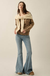 Prep Rally Two-Tone Shoulder-Wrap Sweater - ShopPromesa