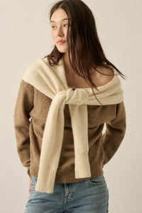 Prep Rally Two-Tone Shoulder-Wrap Sweater - ShopPromesa