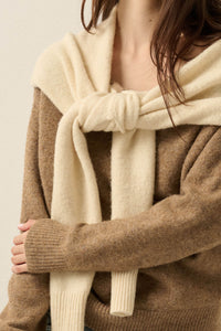 Prep Rally Two-Tone Shoulder-Wrap Sweater - ShopPromesa