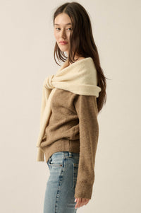 Prep Rally Two-Tone Shoulder-Wrap Sweater - ShopPromesa