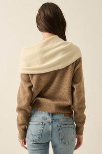 Prep Rally Two-Tone Shoulder-Wrap Sweater - ShopPromesa