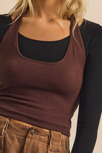 Double Time Cropped Layered Long-Sleeve Halter Top - ShopPromesa