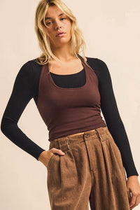 Double Time Cropped Layered Long-Sleeve Halter Top - ShopPromesa