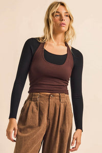 Double Time Cropped Layered Long-Sleeve Halter Top - ShopPromesa