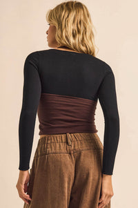 Double Time Cropped Layered Long-Sleeve Halter Top - ShopPromesa