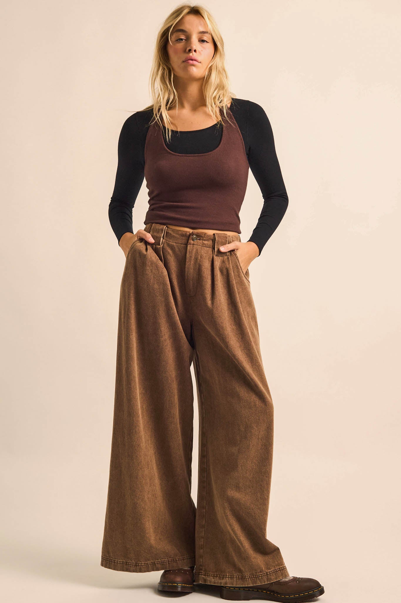 Double Time Cropped Layered Long-Sleeve Halter Top - ShopPromesa